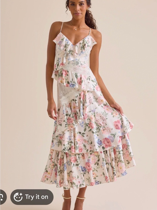 Altar'd State Dresses & Skirts - Altar'd State Cream Floral Ruffle Maxi Dress